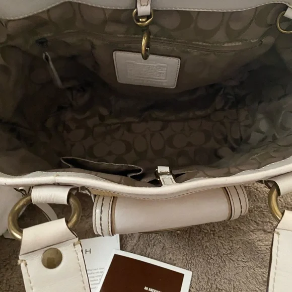 Coach Legacy White Leather Natural Tan Brown Woven Straw Rattan Raffia Handbag - Picture 4 of 16